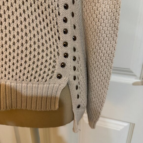 Rock & Republic Womens Mesh Tan Sweater XS Studded Brown Knit Lightweight Hi-Low - Picture 5 of 11